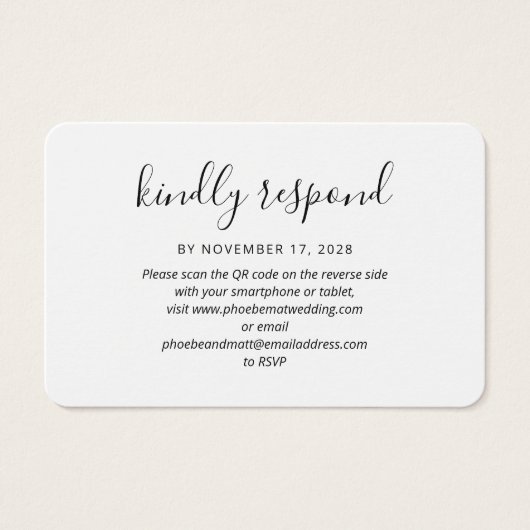 Elegant QR Code Wedding RSVP Enclosure Card Visitekaartje (Voorkant)