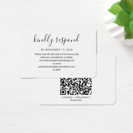Elegant QR Code Wedding RSVP Enclosure Card Visitekaartje (Bureau)