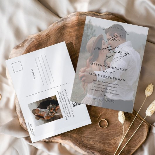 Elegant QR Code Weduwschap met foto's Briefkaart