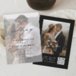 Elegant QR Code Weduwschap met foto's Kaart<br><div class="desc">Elegant QR de uitnodiging van het Bouw van de Foto van de Code die elegante details van de manuscriptkalligrafie en klassieke tekstbekleding op een portret verticale foto op de voorzijde bevat. De rug heeft een volledige aftapfoto en details RSVP. Klik uitgeven knoop om dit ontwerp aan te passen.</div>