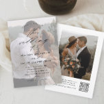 Elegant QR Code Weduwschap met foto's Kaart<br><div class="desc">Elegant QR de uitnodiging van het Bouw van de Foto van de Code die elegante details van de manuscriptkalligrafie en klassieke tekstbekleding op een portret verticale foto op de voorzijde bevat. De rug heeft een volledige aftapfoto en details RSVP. Klik uitgeven knoop om dit ontwerp aan te passen.</div>