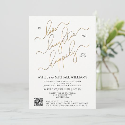 Elegant QR-codescript gelukkig ooit na feest Kaart (Staand voorkant)