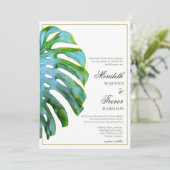 Elegant QR Tropisch Monstera Leaf Gold Photo Beach Kaart (Staand voorkant)
