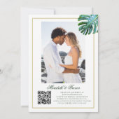 Elegant QR Tropisch Monstera Leaf Gold Photo Beach Kaart (Achterkant)