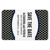 Elegant Quatrefoil bewaart de Datum Magnet, Blauw Magneet (Horizontaal)