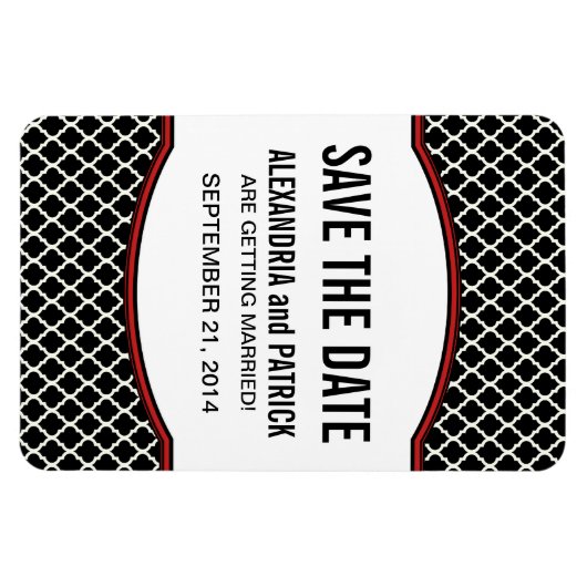 Elegant Quatrefoil bewaart de Datum Magnet, Rood Magneet (Horizontaal)