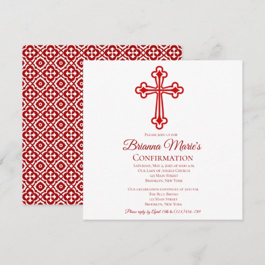 Elegant Quatrefoil kruis bevestiging uitnodiging (Voorkant / Achterkant)