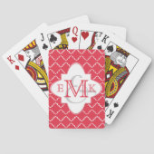 Elegant Quatrefoil Monogram - Rood wit Pokerkaarten (Achterkant)