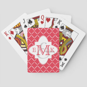 Elegant Quatrefoil Monogram - Rood wit Pokerkaarten