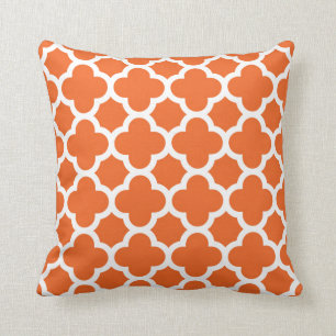 Elegant Quatrefoil Patroon in Oranje en wit Kussen