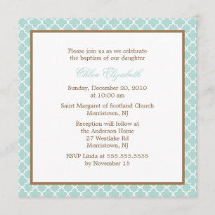 Elegant Quatrefoil Pattern Baby Christening Kaart
