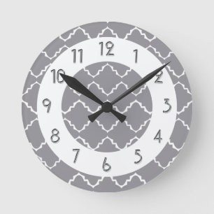 Elegant Quatrefoil Pattern - Grey White Ronde Klok