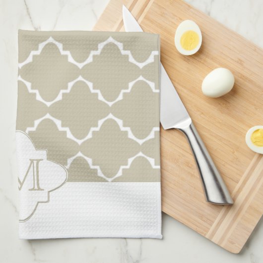 Elegant Quatrefoil Pattern - Latte White Theedoek (Quarter Fold)