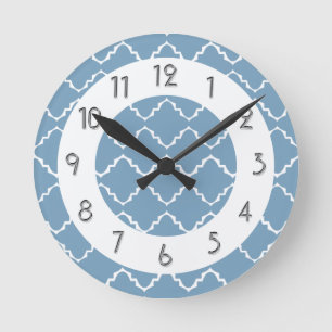Elegant Quatrefoil Pattern - Lt Blue White Ronde Klok