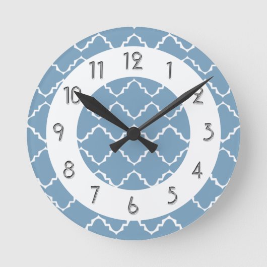 Elegant Quatrefoil Pattern - Lt Blue White Ronde Klok (Voorkant)