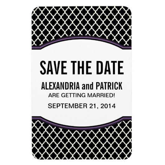 Elegant Quatrefoil Save the Date Magnet, Paars Magneet (Verticaal)