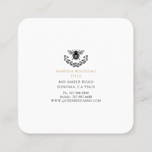 Elegant Queen Bee Business Vierkante Visitekaartje (Achterkant)