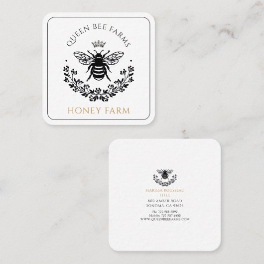 Elegant Queen Bee Business Vierkante Visitekaartje (Voorkant / Achterkant)