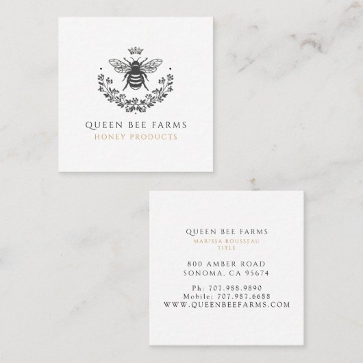 Elegant Queen Bee Zwart Wit Goud Vierkante Visitekaartje (Voorkant / Achterkant)