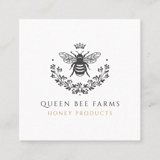 Elegant  Queen Bee Zwart Wit Goud Vierkante Visitekaartje (Voorkant)