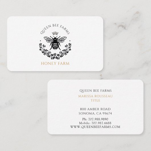 Elegant  Queen Bee Zwart Wit Goud Visitekaartje (Voorkant / Achterkant)
