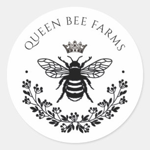 Elegant Queen Honey bee Black White Ronde Sticker