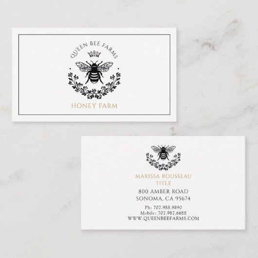 Elegant Queen Honey Bee Visitekaartje (Voorkant / Achterkant)