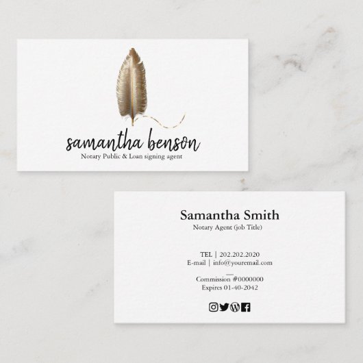 Elegant Quill Pen Logo Visitekaartje (Voorkant / Achterkant)