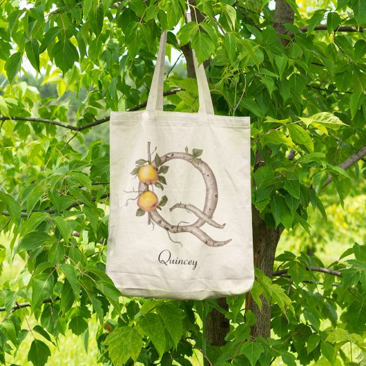 Elegant Quince Fruit Botanisch Monogram Q op Maat Tote Bag