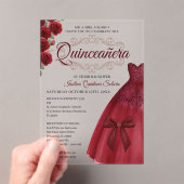 Elegant Quinceanera 15th Birthday Red Burgundy Acryl Uitnodigingen (Insitu (Draagbaar))