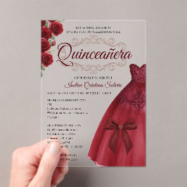 Elegant Quinceanera 15th Birthday Red Burgundy  Acryl Uitnodigingen