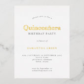 Elegant Quinceañera Birthday Party Glam Real Folie Uitnodiging Briefkaart (Voorkant)