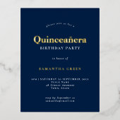 Elegant Quinceañera Birthday Party Navy Blue Glam Folie Uitnodiging Briefkaart (Voorkant)