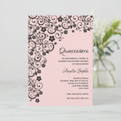 Elegant Quinceañera Black en Pink Kaart (Staand voorkant)