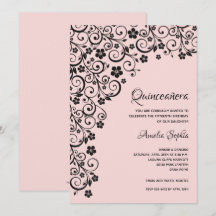 Elegant Quinceañera Black en Roze uitnodigingen