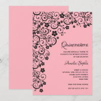 Elegant Quinceañera Black en Roze uitnodigingen