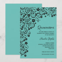 Elegant Quinceañera Black en Turquoise Invitation