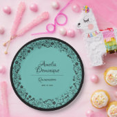 Elegant Quinceañera Black Lace op Turquoise Papieren Bordje (Feest)