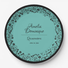 Elegant Quinceañera Black Lace op Turquoise Papieren Bordje