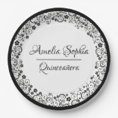 Elegant Quinceañera Black Swirls on White Papieren Bordje (Voorkant)