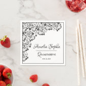 Elegant Quinceañera Black Swirls on White Servet (Insitu)