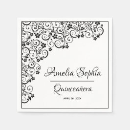 Elegant Quinceañera Black Swirls on White Servet