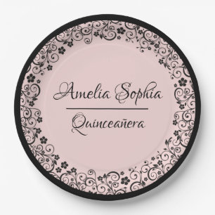 Elegant Quinceañera Black zwemt op Blush PInk Papieren Bordje