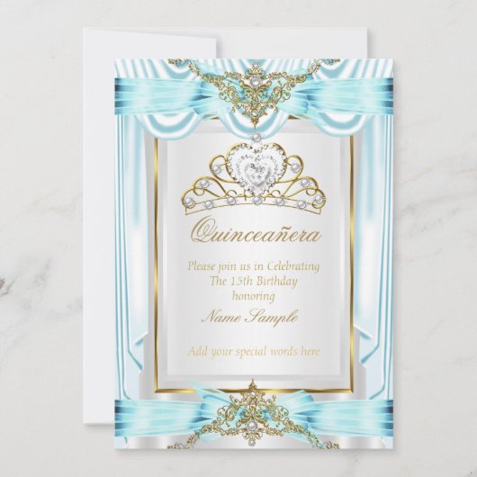 Elegant Quinceanera Blauwgroen Blue Gold Silver Wh Kaart (Voorkant)