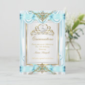 Elegant Quinceanera Blauwgroen Blue Gold Silver Wh Kaart (Staand voorkant)