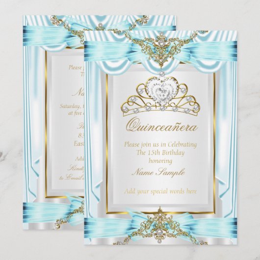 Elegant Quinceanera Blauwgroen Blue Gold Silver Wh Kaart (Voorkant / Achterkant)