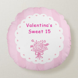 Elegant Quinceañera Bloemboeket | Roze & Wit  Rond Kussen