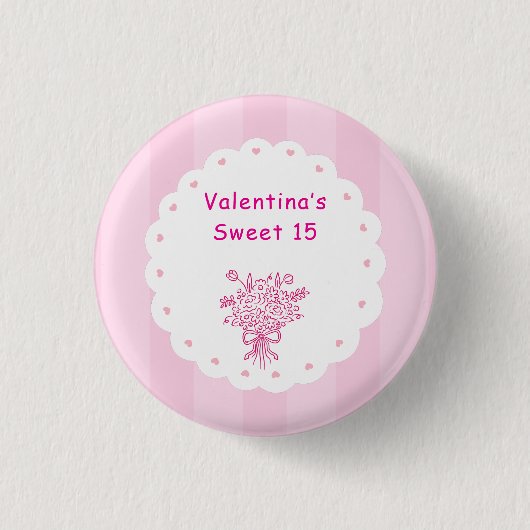 Elegant Quinceañera bloemboeket | Roze & Wit Ronde Button 3,2 Cm (Voorkant)
