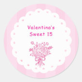 Elegant Quinceañera bloemboeket | Roze & Wit  Ronde Sticker (Voorkant)