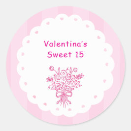 Elegant Quinceañera bloemboeket | Roze & Wit  Ronde Sticker